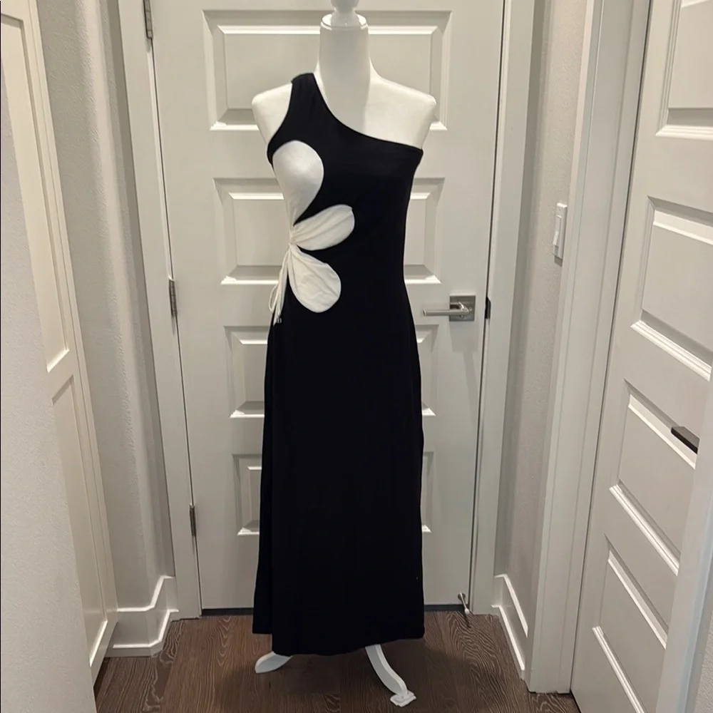 SOLD - FARM Rio One Shoulder Elegant Black and White Floral Dress Size S - Picture 4 of 10